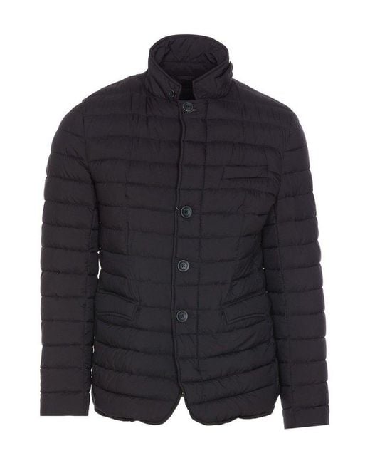 Herno Black Button Fastened Quilted Down Jacket for men