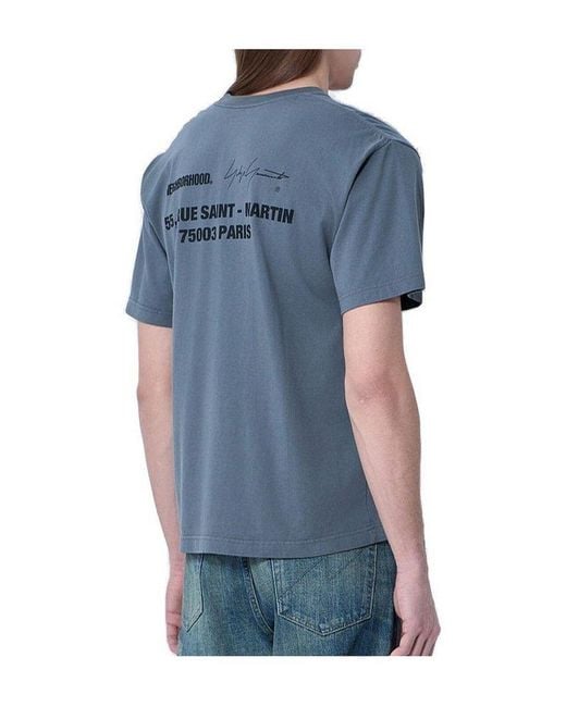 Yohji Yamamoto Blue X Neighbourhood Slogan-Printed Crewneck T-Shirt for men