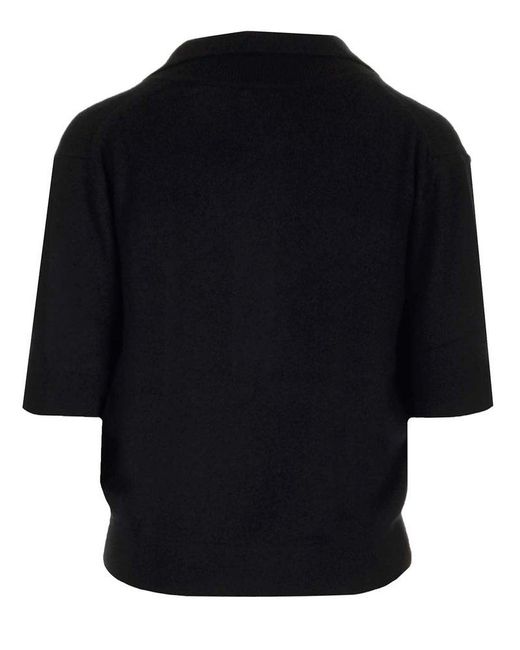 Khaite Black Jo Short-sleeved Plunging V-neck Polo Top
