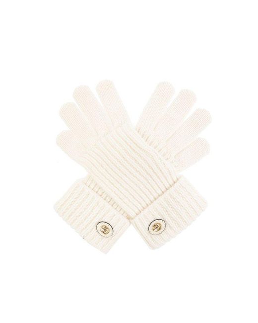 Gucci White Wool Gloves With Logo,