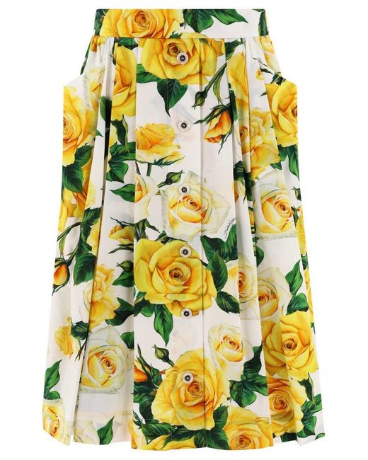 Dolce & Gabbana Yellow Printed Cotton Midi Skirt