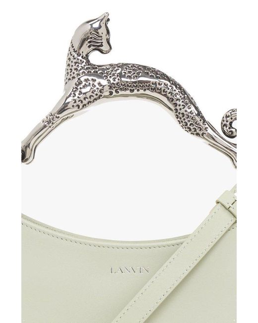 Lanvin White Sculpted Handle Logo Lettering Tote Bag