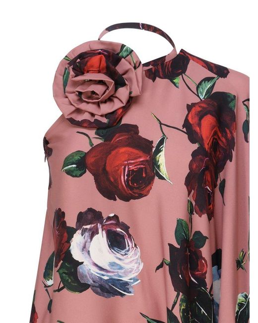 Dolce & Gabbana Red Floral Patch Asymmetric Midi Dress