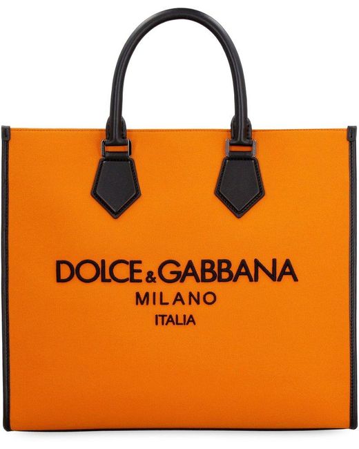 Dolce & Gabbana Orange Embroidered Logo Tote Bag for men
