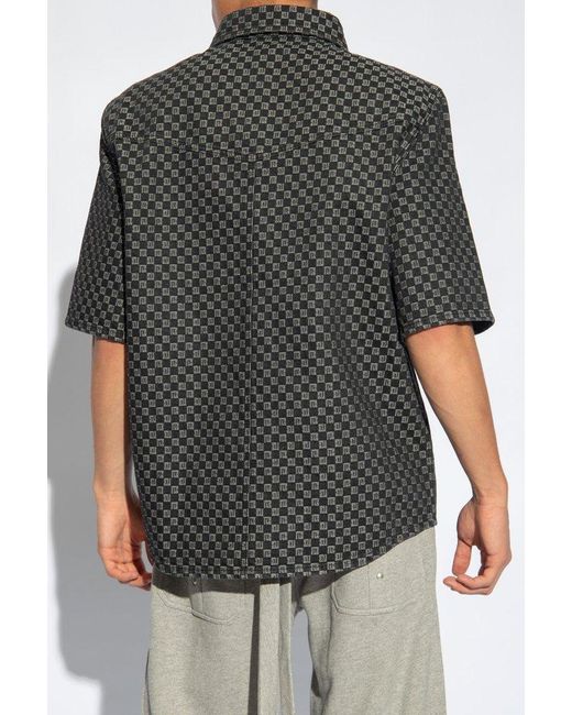 Balmain Gray Denim Shirt With Monogram, for men