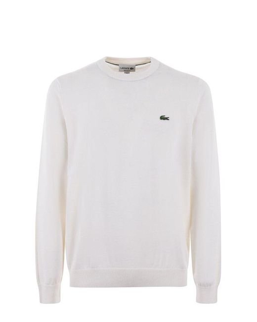 Lacoste White Logo Embroidered Crewneck Sweatshirt for men