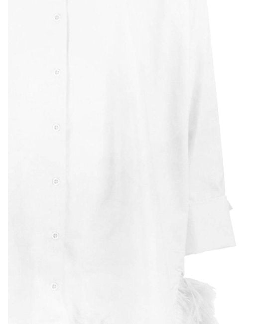 Marques'Almeida White Feather-trim Curved Hem Dress