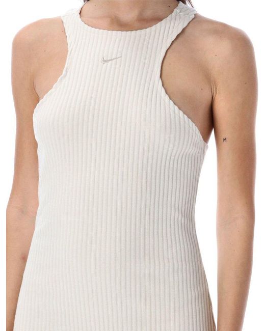 Nike White Slim Sleeveless Ribbed Midi Dress