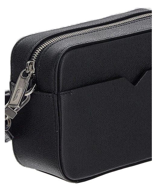 Valextra Black V-line Reporter Zipped Mini Messenger Bag for men