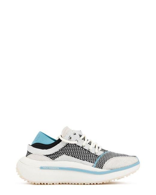 Y-3 White Qisan Knitted Lace-up Sneakers