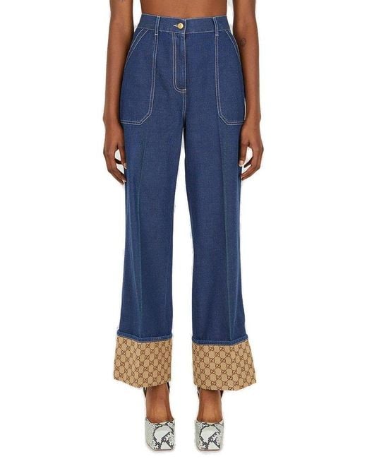 Gucci Blue Monogram Cuff Jeans