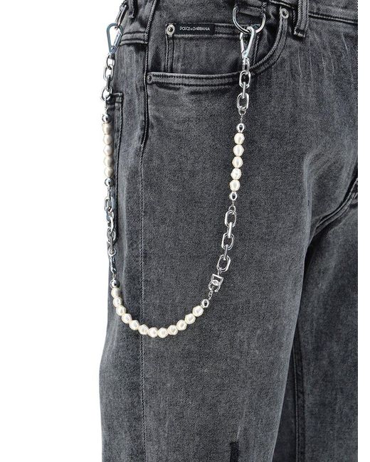Dolce & Gabbana Gray Ripped Straight Leg Jeans for men
