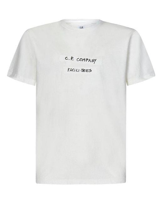 C P Company White Logo-Patch Crewneck T-Shirt for men