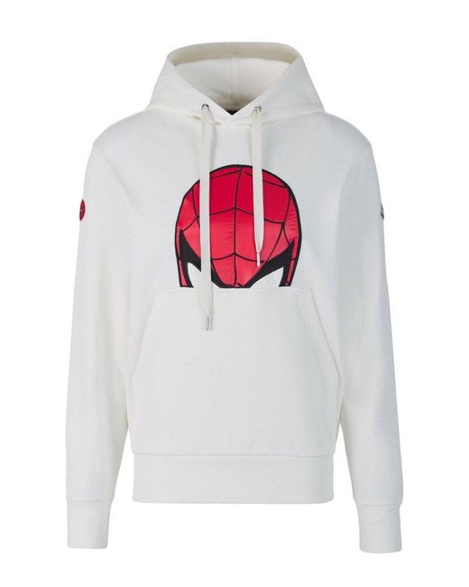 Moncler Graphic Printed Drawstring Hoodie in White for Men | Lyst Canada