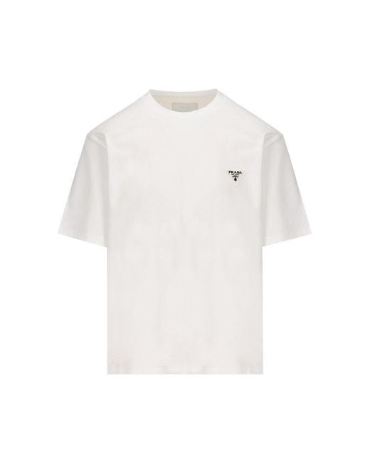 Prada White Logo Patch Crewneck T-shirt for men