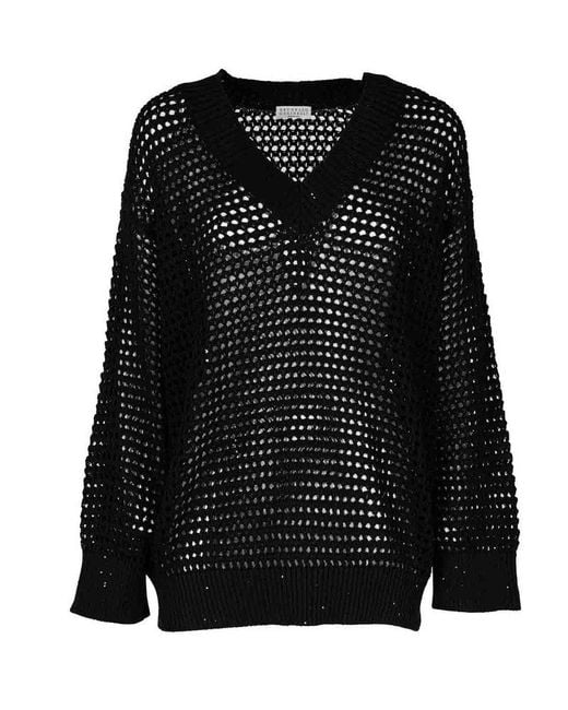 Brunello Cucinelli Black Dazzling Net Sweater
