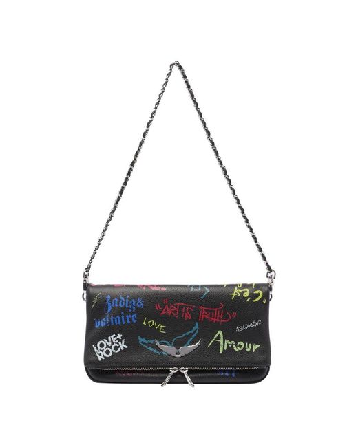 Zadig & Voltaire Black Rock Tag Leather Clutch Bag