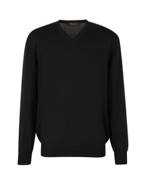 Loro Piana Black Cashmere V-neck Sweater for men
