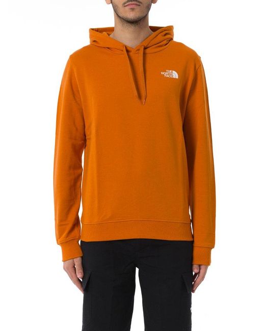 The North Face Orange Logo Embroidered Drawstring Hoodie for men