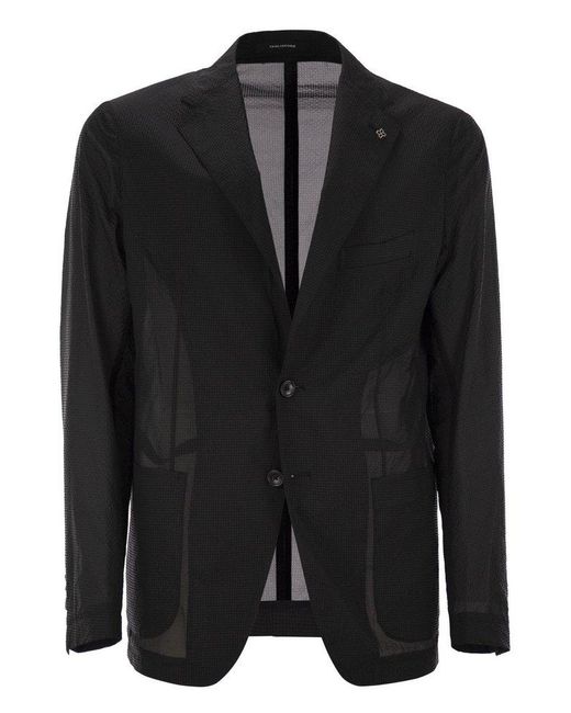 Tagliatore Black Single Breasted Textured Blazer for men
