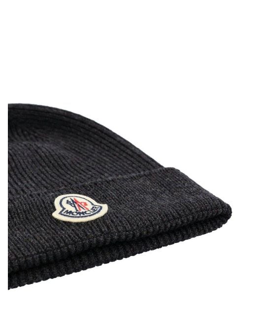 Moncler Gray Logo Patch Knitted Beanie for men