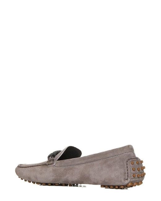 Brunello Cucinelli Brown Chain Detailed Slip On Loafers