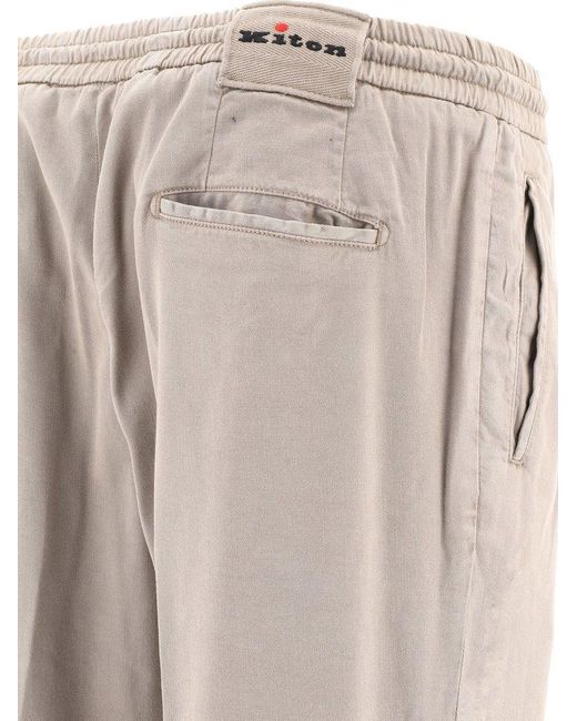 Kiton Gray Logo Patch Straight-Leg Trousers for men