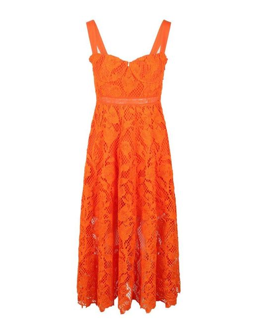 Self-Portrait Orange Lace Midi Dress