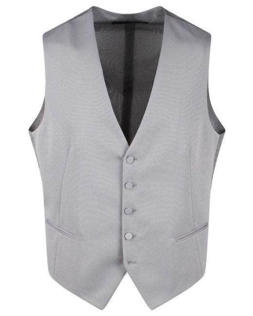 Tagliatore Gray V-Neck Buttoned Tailored Waistcoat for men