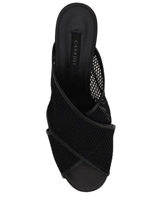 Casadei Black Muni Mesh-Design Mules