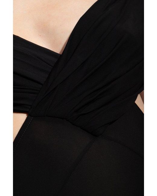 Saint Laurent Black Off-the-shoulder Draped Chiffon Maxi Dress