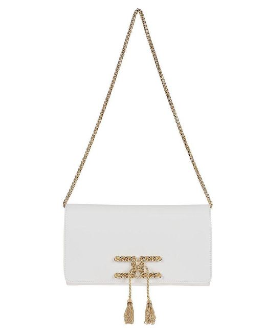 Elisabetta Franchi White Tassel-detail Chain-linked Shoulder Bag