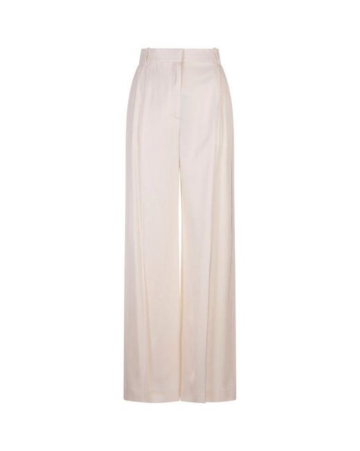 Alexander McQueen White Wide Leg Trousers With Double Pleat