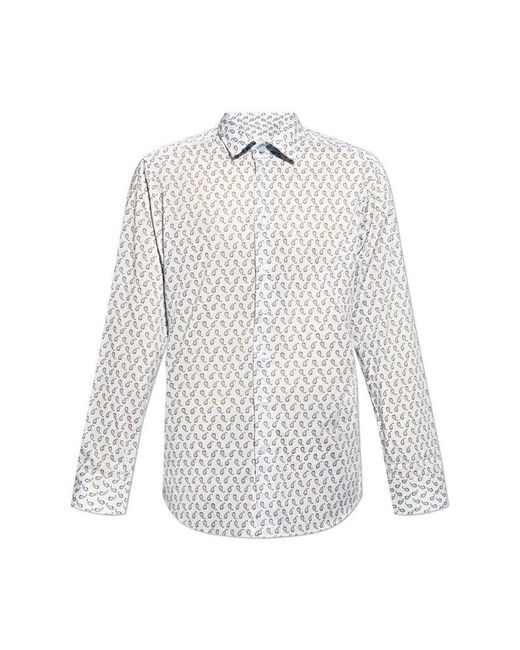 Etro White Graphic Printed Long-sleeved Shirt for men