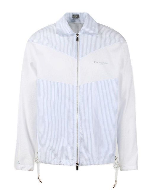 Dior White Panelled Striped Zip-up Jacket for men