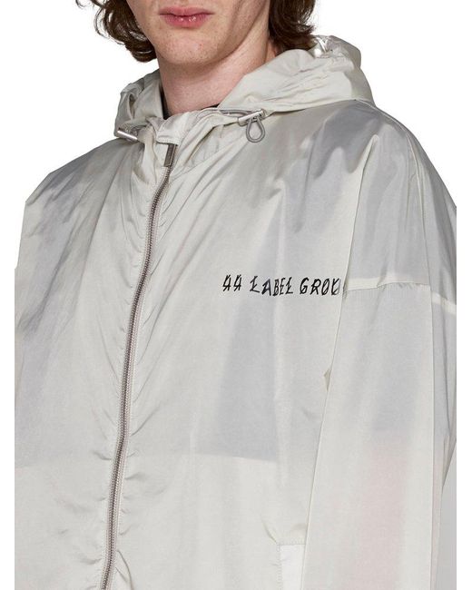 44 Label Group White Logo Printed Hooded Lightweight Jacket for men