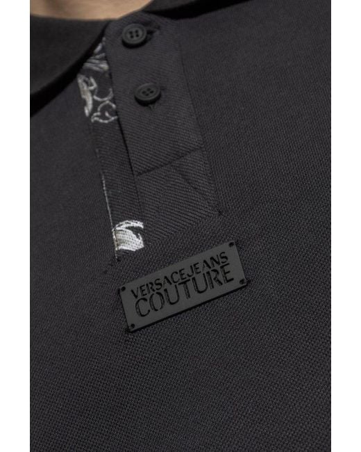 Versace Jeans Couture Black Barocco Print Short-Sleeved Polo Shirt for men