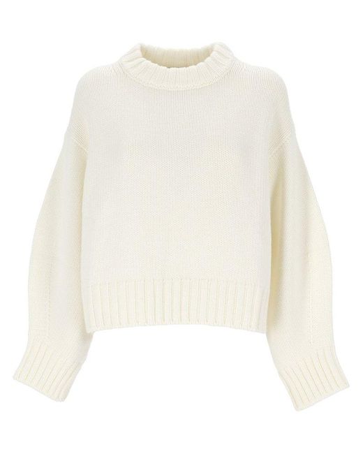 Gran Sasso White Ribbed Crew Neck Sweater