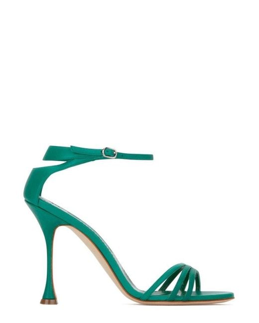 Manolo Blahnik Green Caracol Strapped Heeled Sandals
