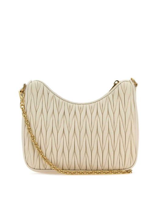 Miu Miu Matelassé Zipped Shoulder Bag in Natural | Lyst