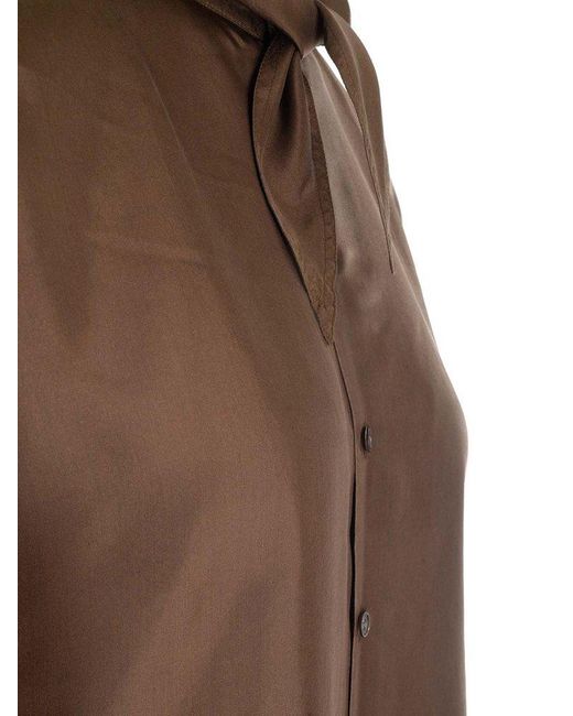 Lemaire Brown Silk Shirt With Scarf Collar
