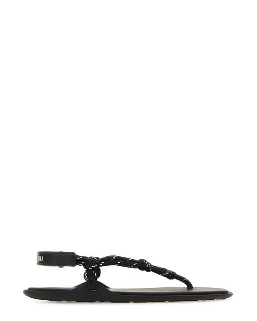 Miu Miu Black Cord-Strap Round-Toe Sandals