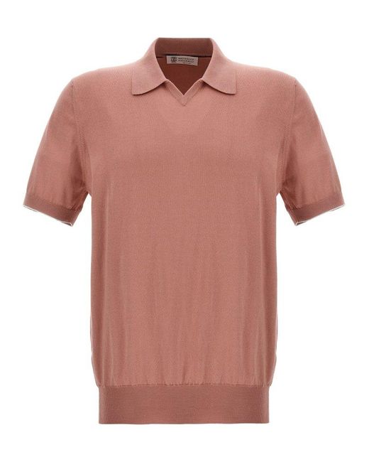 Brunello Cucinelli Pink Knitted Shirt Polo for men
