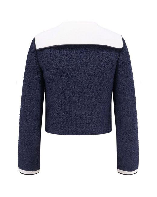 Self-Portrait Boucle Contrast Collar Jacket in Blue | Lyst