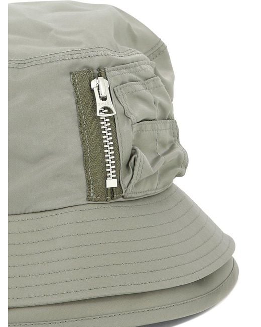 Sacai Gray Pocket Detailed Bucket Hat for men
