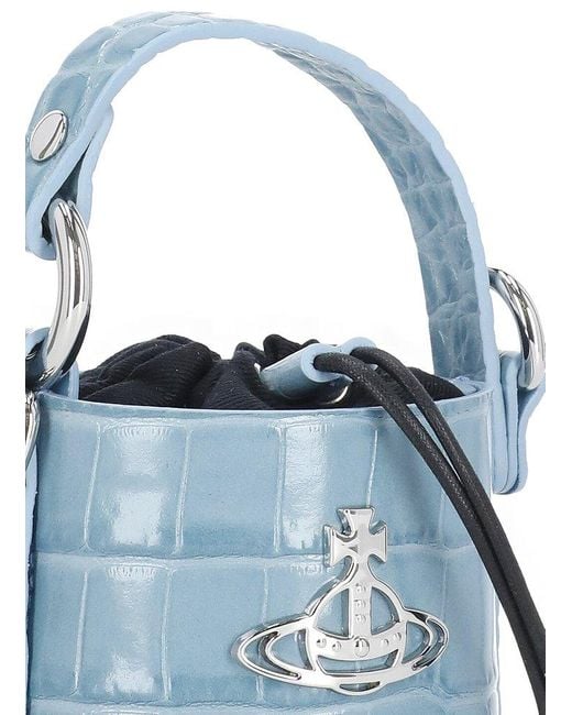 Vivienne Westwood Blue Daisy Embossed Drawstring Mini Bucket Bag