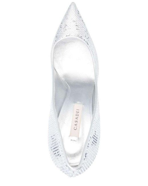 Casadei White Pointed-toe Slip-on Pumps