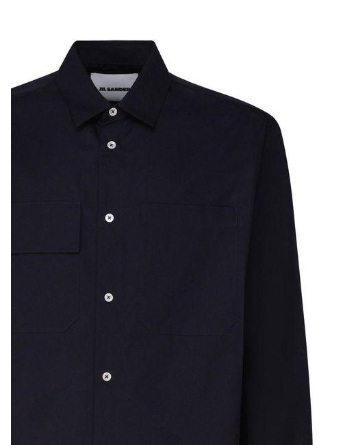 Jil Sander Blue Long-Sleeved Straight-Cut Cotton Shirt for men