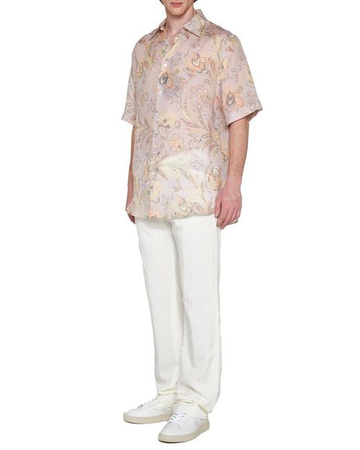 Etro White Paisley Bandana Printed Short Sleeved Shirt for men