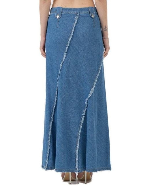 Ermanno Scervino Blue Frayed-Edge Flared Denim Skirt